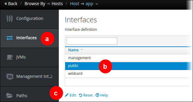 Selecting the target interface type from the Interfaces page.